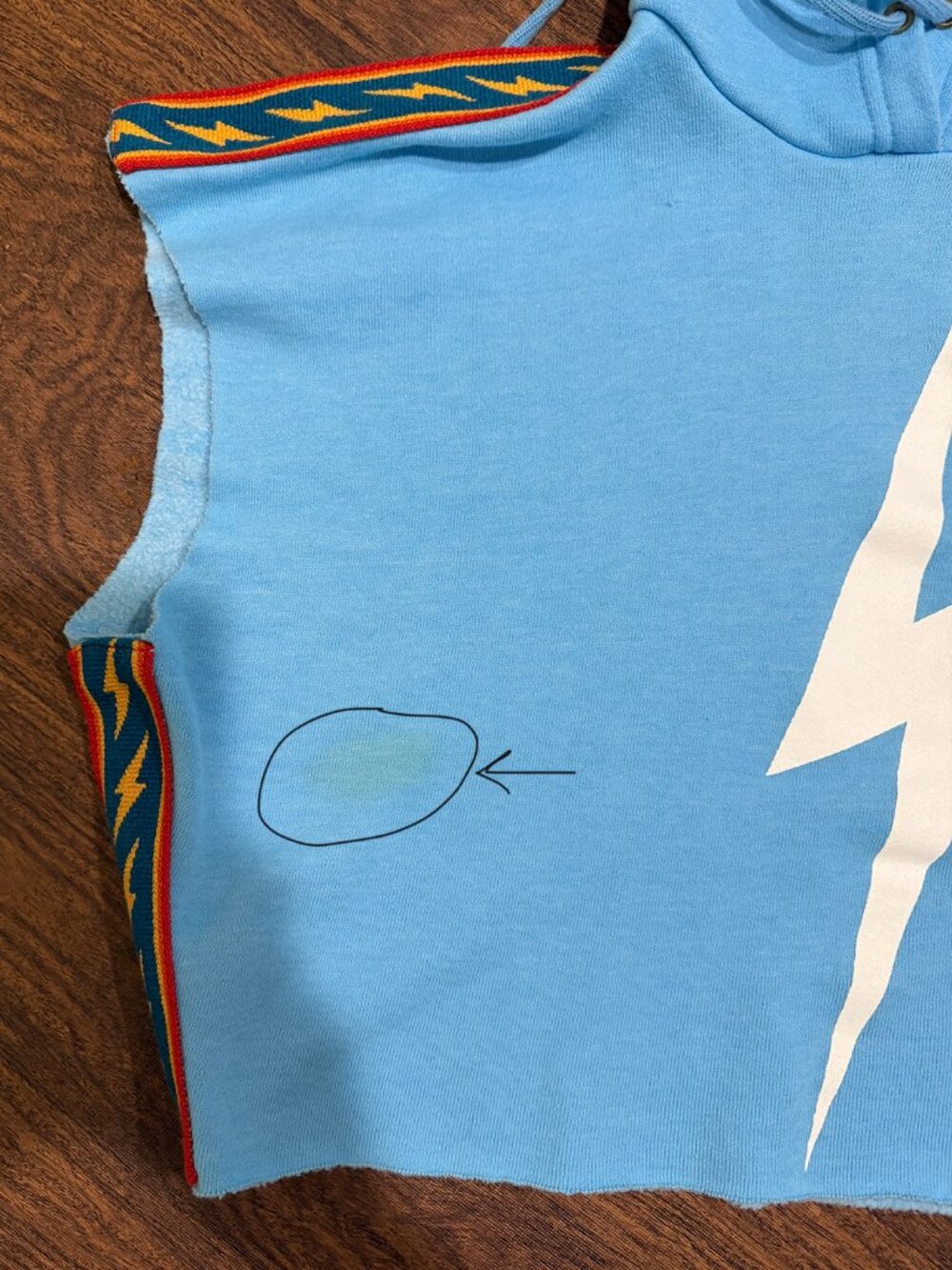 AVIATOR NATION - BOLT STRIPE SLEEVELESS RELAXED CROPPED PULLOVER HOODIE - SKY XS - Picture 10 of 12